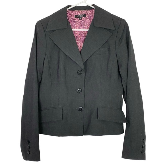 ABS Allen Schwartz Blazer Jacket Womens Size 6 Small Dark Gray Business Wear - Picture 1 of 11